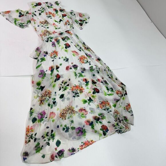 Calvin Klein Maxi Dress Women 14 Floral Chiffon Belted Flowing Spring Feminine - Picture 8 of 9